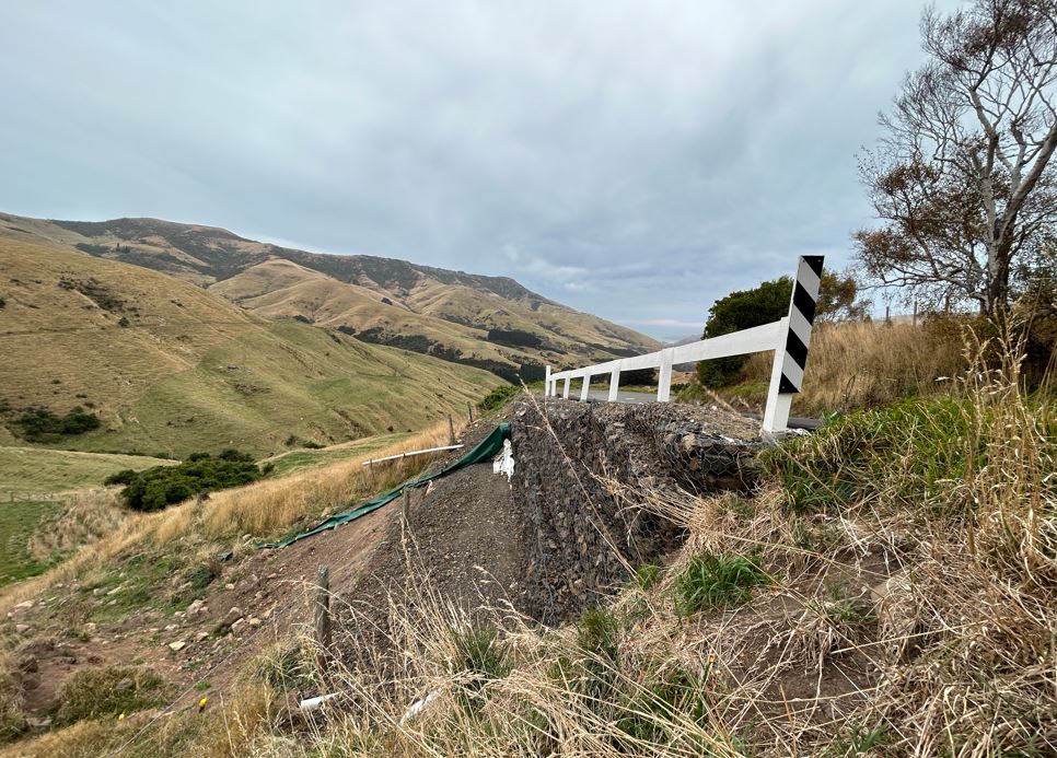 Image of Tailor-engineering about Gabion wall, Okains Bay, NZ